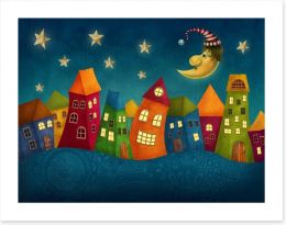 Night in the colourful town Art Print 77935444