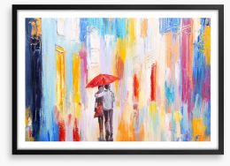 Couple in the rain Framed Art Print 79670000