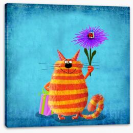 Striped cat with flower Stretched Canvas 82093169
