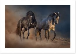 Horses in the desert dust Art Print 85582216