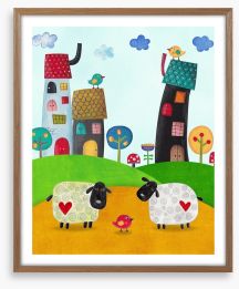 Two sheep town Framed Art Print 86510404