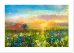 Wildflower meadow at sunset Art Print 90987549