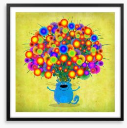 Blue cat with Asters Framed Art Print 95628749