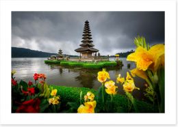 Bali temple and flowers Art Print CS0004