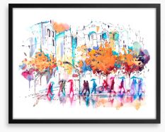 Autumn city rain Framed Art Print 100144994