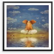 Elephant on the cloud Framed Art Print 102521132