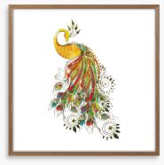 Peacock in ochre Framed Art Print 104100484