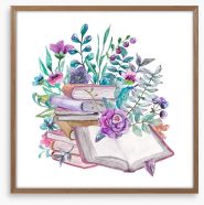 Blooms and books Framed Art Print 107221735