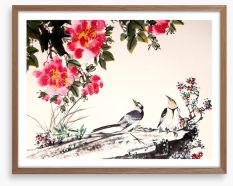 Birds under the blossom Framed Art Print 109279544