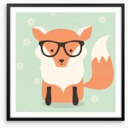 Orange fox with snowflakes Framed Art Print 123480403