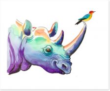 Rhino and bird Art Print 137887114