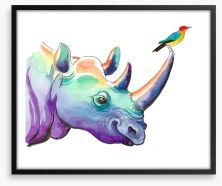 Rhino and bird Framed Art Print 137887114