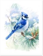 Blue jay snowfall Art Print 140872572