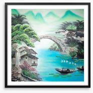 Blue river bridge Framed Art Print 144036576
