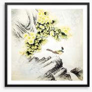 Waterfall blossom bird Framed Art Print 144036959