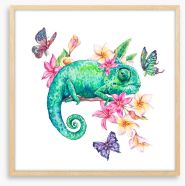 Frangipani chameleon Framed Art Print 144118903
