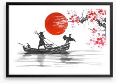 Blood moon and boat Framed Art Print 156204177
