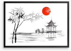 Blood moon bamboo Framed Art Print 156205021
