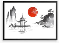 Blood moon and temple Framed Art Print 156205251