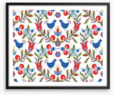 Bluebirds and berries Framed Art Print 168864544