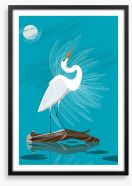 White egret moon Framed Art Print 171126548