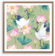 Cranes and lotus Framed Art Print 176260305