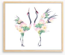 Lotus crane couple Framed Art Print 176976842