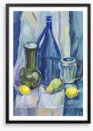 Blue bottle lemons Framed Art Print 188824477
