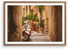 Medieval alley moped Framed Art Print 204506571
