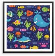 Whale and friends Framed Art Print 211136548