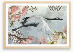 Sakura cloud crane Framed Art Print 213886302