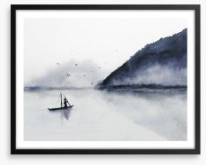 Fishing in the fog Framed Art Print 217429052