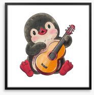 Pingu plays guitar Framed Art Print 225850518
