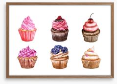 Berry cherry cupcakes Framed Art Print 226077974