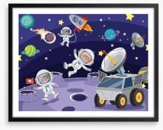 Moon landing mayhem Framed Art Print 236888066