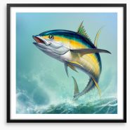 Yellow tuna jump Framed Art Print 244034610