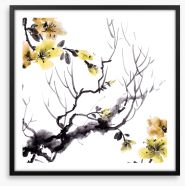 Golden branch bloom Framed Art Print 251249875