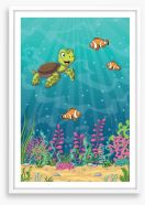 Playing with the clownfish Framed Art Print 253982491