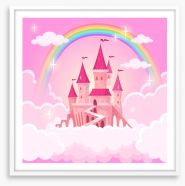 Pink castle rainbow Framed Art Print 258719541