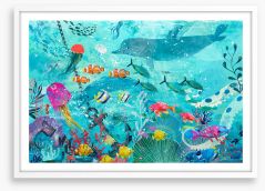 Swimming with dolphins Framed Art Print 262684862