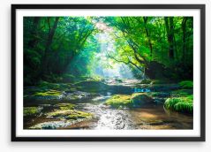 Forest river rays Framed Art Print 273487254
