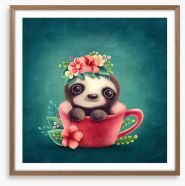 Tea cup sloth Framed Art Print 294252814