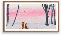 Pink sunset foxes Framed Art Print 305694368