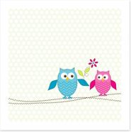 Pink owl in love Art Print 35056717