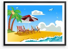 Deckchairs on the beach Framed Art Print 38972716