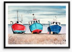 Three beached boats Framed Art Print 391786762