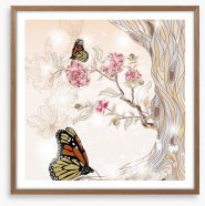 Peony branch and butterflies Framed Art Print 39235001