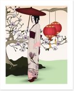 Geisha in the garden Art Print 39483021
