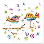 Chattering birds on a branch Art Print 39698840