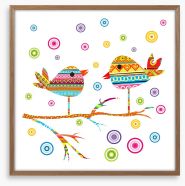 Chattering birds on a branch Framed Art Print 39698840